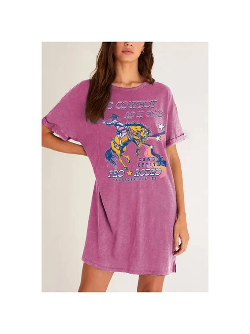 AS COWBOY AS IT GETS PRO RODEO GRAPHIC DRESS - MINERAL MAGENTA
