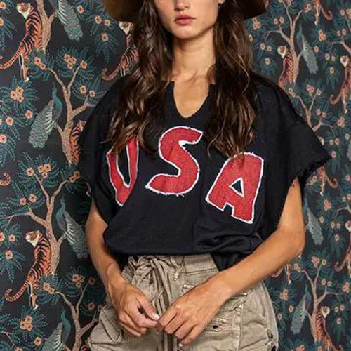 Black 'USA' Graphic Oversized Top