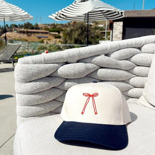 USA Bow Embroidered Hat - Navy/Natural