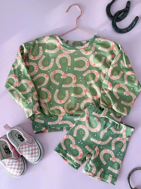 Girls Lucky Horseshoe Pullover and Shorts Set