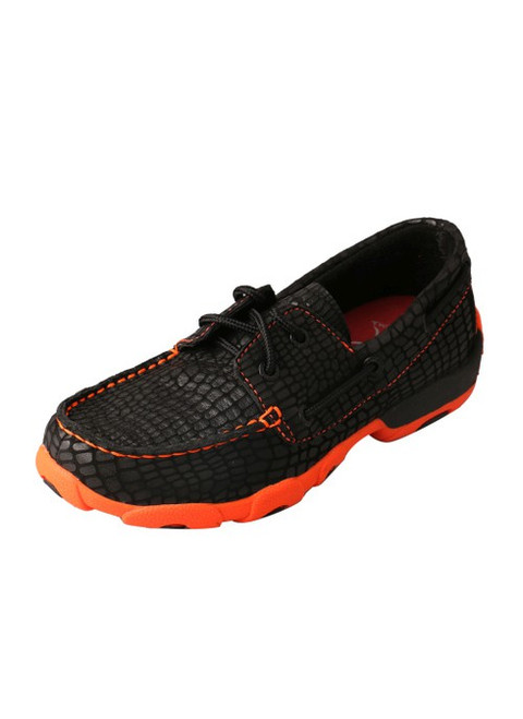 YOUTH DRIVING MOCCASINS - BLACK/NEON ORANGE YDM0024