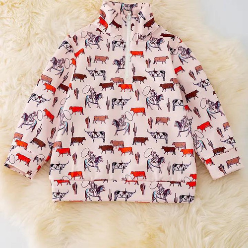 Multi-Printed Cow Boys Pullover