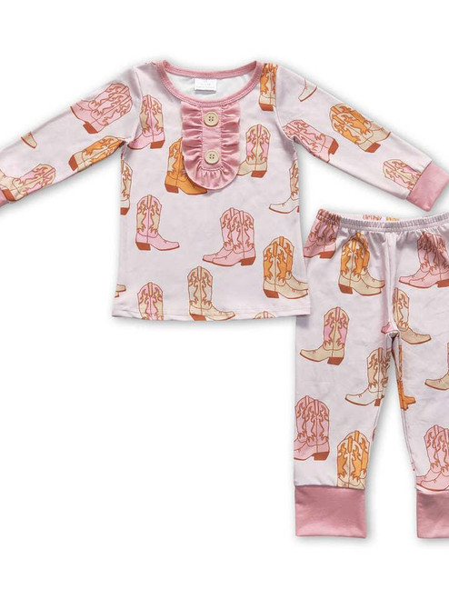 Pink Boots Long Sleeves Western Girls Pajamas
