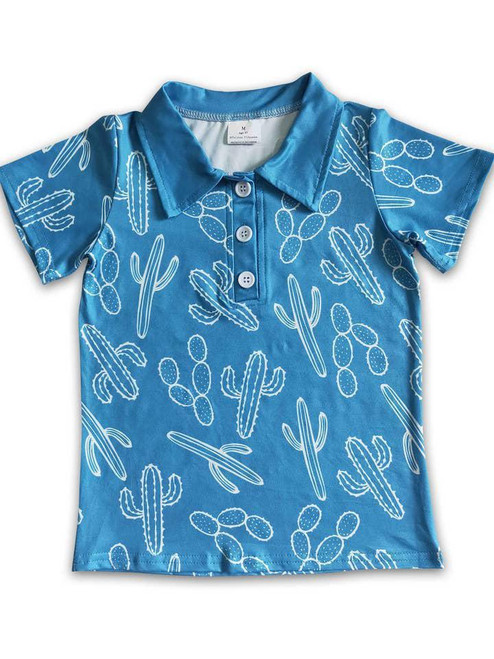 Short Sleeve Blue Cactus Boy Western Shirt