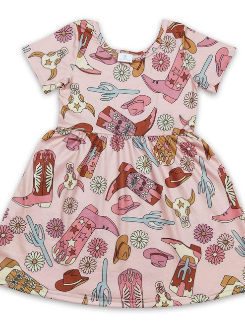 Short Sleeves Boots Hat Cactus Cow Girls Western Dresses