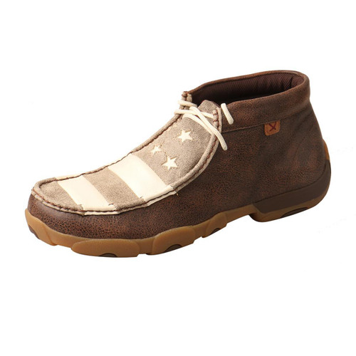 MENS DRIVING MOCCASINS - BROWN/IVORY FLAG MDM0075