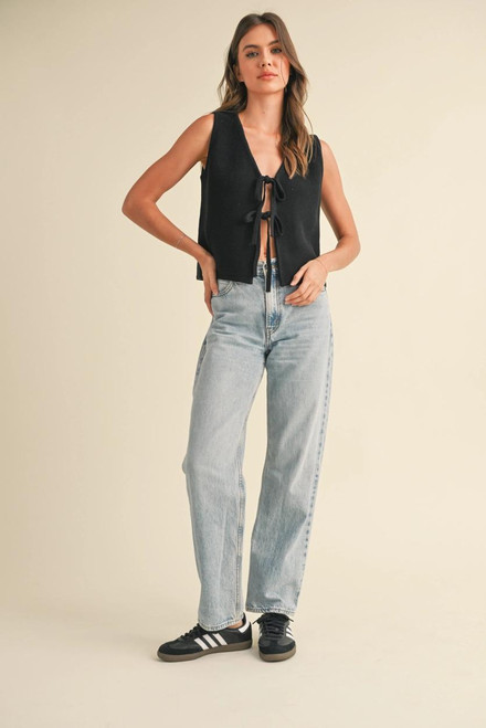 Tied Front Knitted Vest - Black