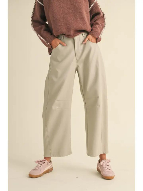 Pleather Barrel Pants - Sand