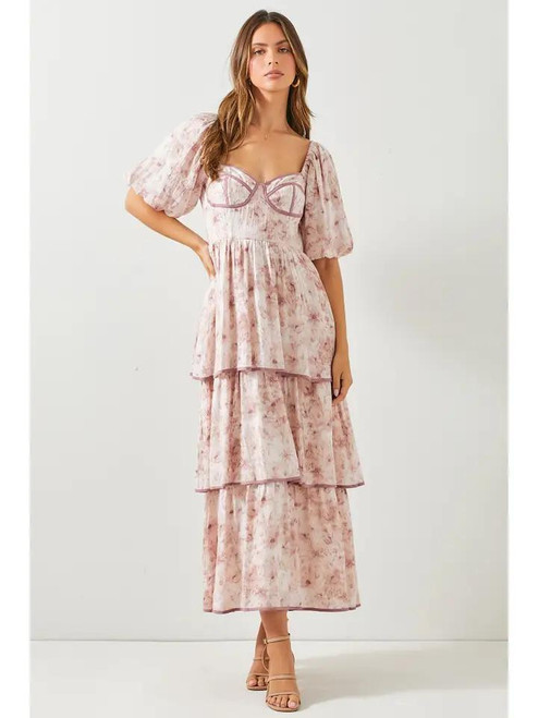 Floral Bubble Sleeve Maxi Dress