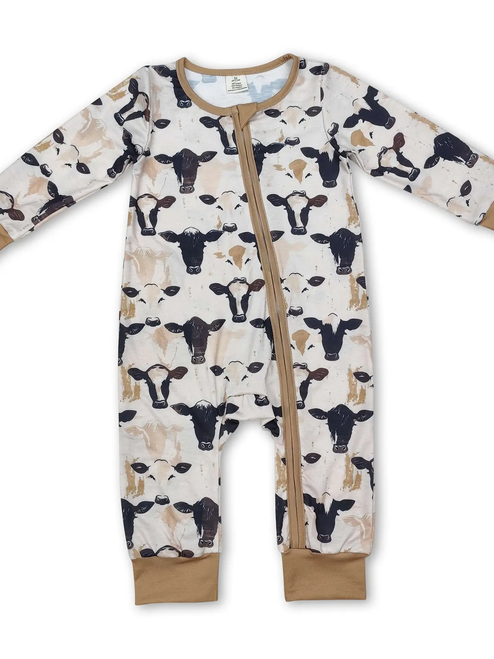Long Sleeves Cows Baby Kids Zipper Romper