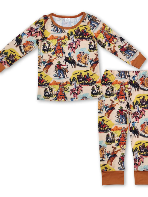 Long Sleeves Horse Rodeo Western Kids Boys Pajamas