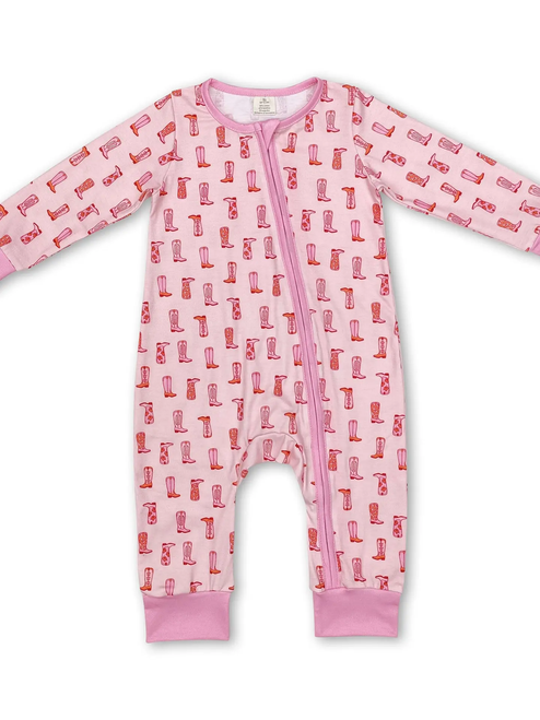 Pink Boots Baby Girls Western Zipper Romper