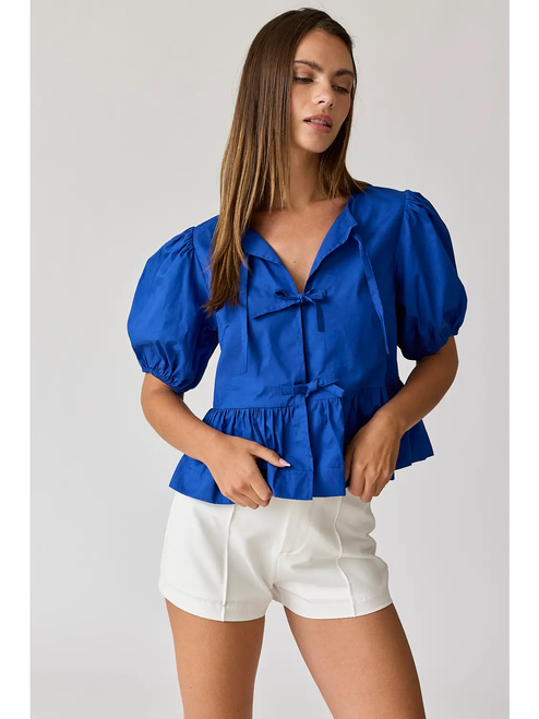Blue - Hailey Bow Tie Detailed Blouse