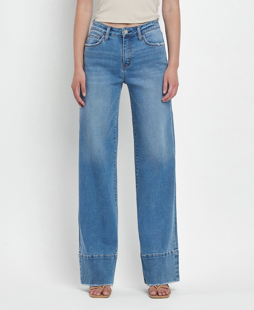 High Rise Raw Hem Wide A Line Jeans - LEGITIMATE