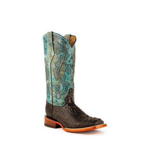 Ladies Print Caiman Stampede Blk/Turq S-Toe