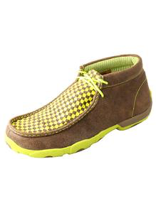MENS DRIVING MOCCASINS - BOMBER/NEON YELLOW CHECK MDM0029