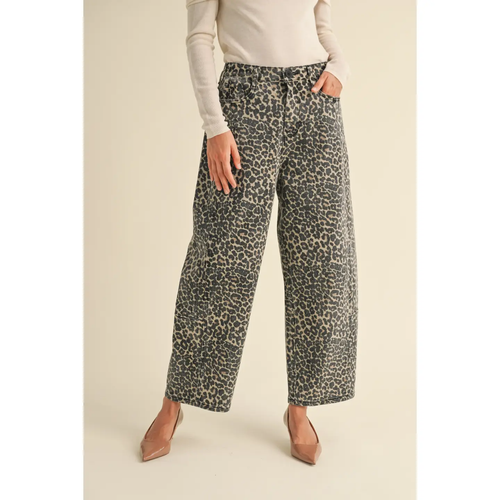 Leopard Print Barrel Pants
