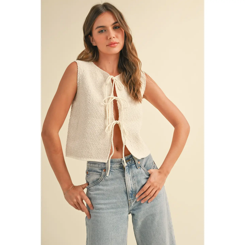 Knitted Tied in Front Cardigan - Cream