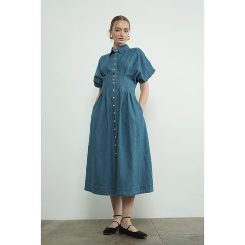 Button Front Pleated Shirts Midi Dress