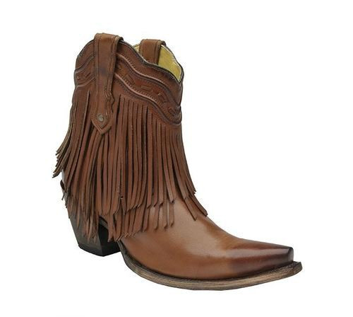 LD TAN FRINGE & WHIP STITCH ANKLE BOOT G1206