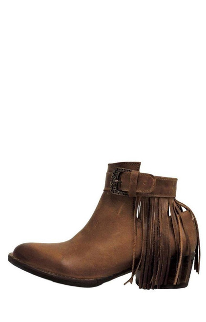 LD BURNISHED BROWN BACK FRINGE BOOTIE Q0030
