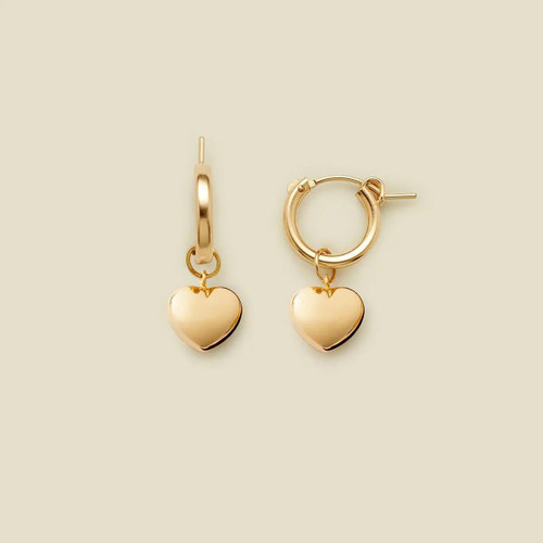 Made By Mary  Puffy Heart Hoop Charm Earrings - Gold