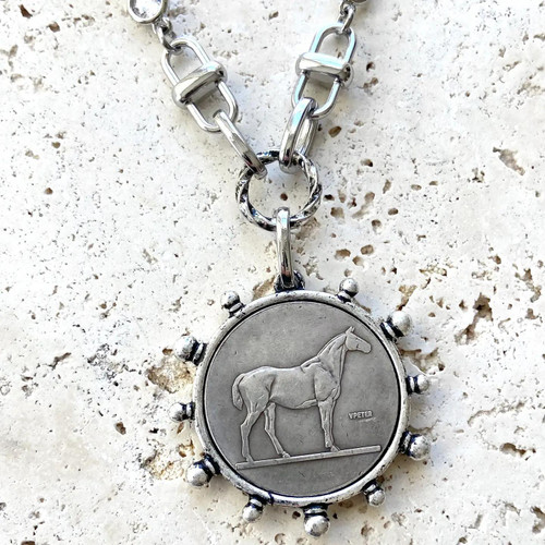 Horse Equestrian Jewelry Derby Coin Necklace Crystal Jewelry