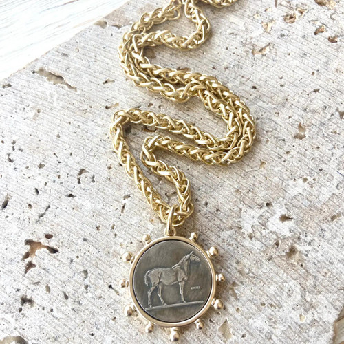 Matte Gold Horse French Bee Coin Necklace Boutique