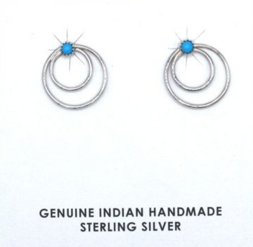 Navajo Handmade Kingman Turquoise Earrings-Sylvia Chee