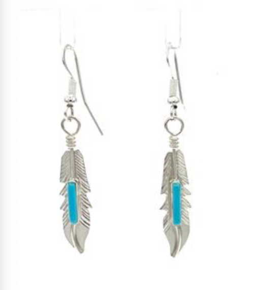 Navajo Handmade Kingman Turquoise Earrings-Allen Barney