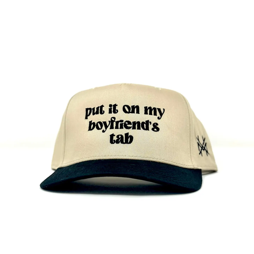 Put It On My Boyfriends Tab Trucker Hat - Black/Khaki