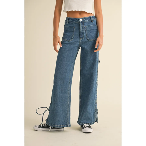 Lace Up Side Detail Denim Pants