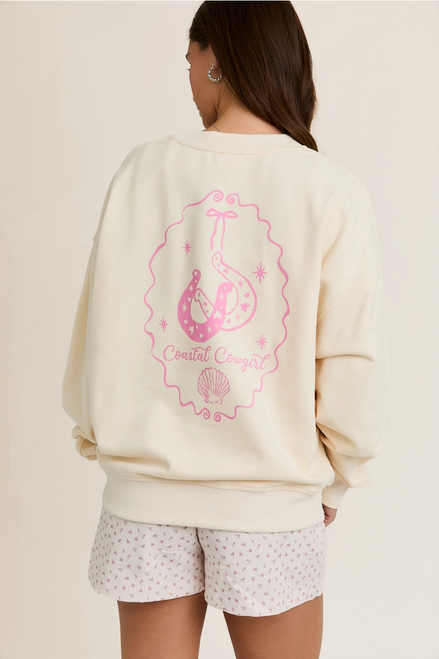 "Coastal Cowgirl" Printed Crew Neck Oversized Sweatshirt