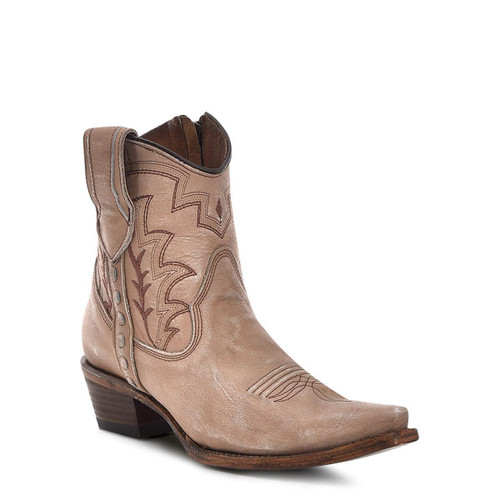 LD SAND EMBROIDERY & ZIPPER ANKLE BOOT L6098