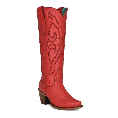 LD RUBY RED TALL TOP MATCHING STITCH PATTERN & INLAY PULLSTRAPS SNIP TOE Z5076