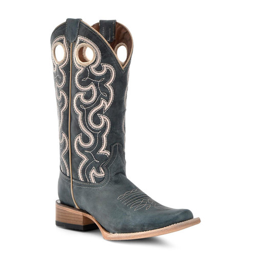 LD BLUE EMBROIDERY & CUT OUT SQ. TOE L6095