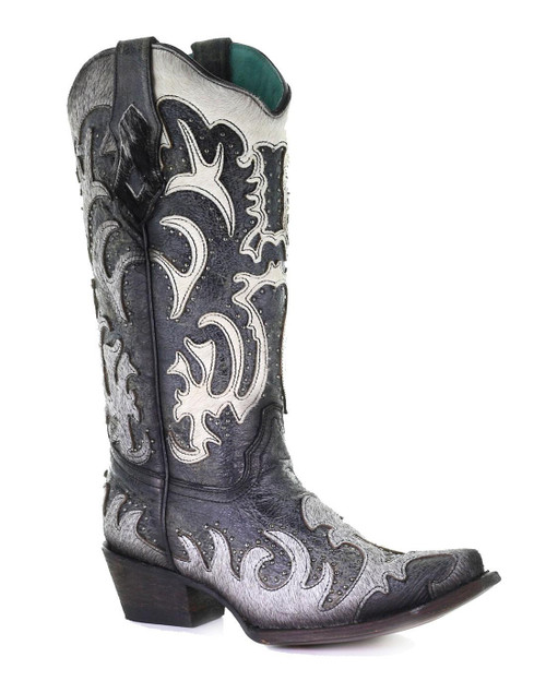 LD BLACK/GREY FUR OVERLAY & STUDS C3587