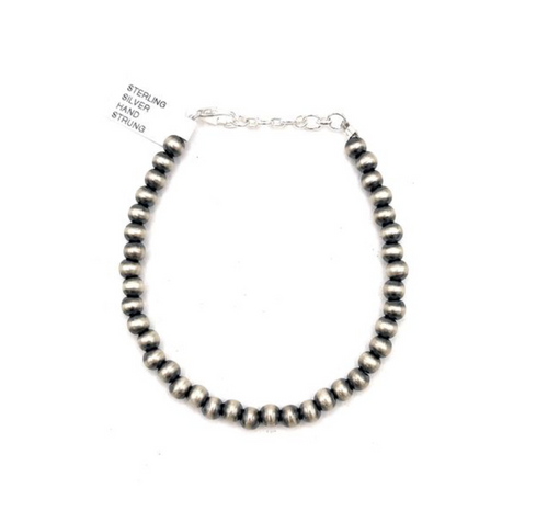 Handstrung Sterling Silver 5MM Pearl Bracelet