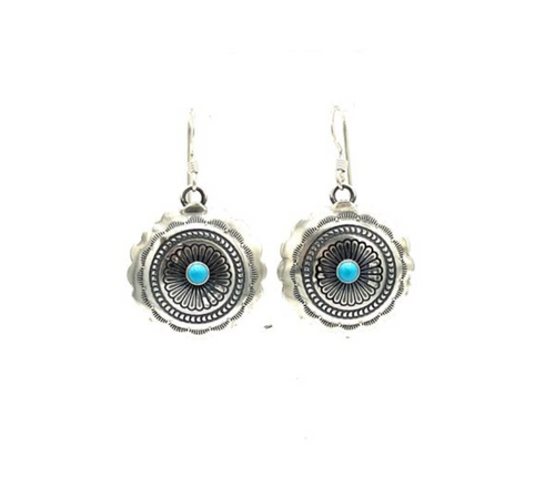 Navajo Handmade Kingman Turquoise Earrings - Jameson Pete