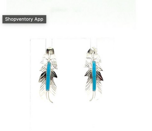Navajo Handmade Feather Turquoise Earrings-Allen Barney