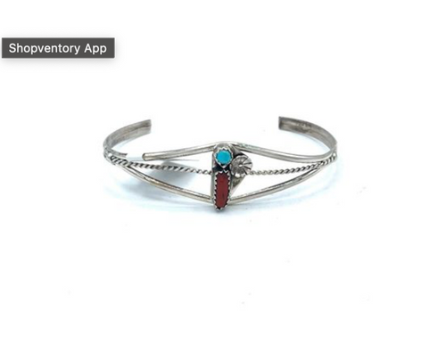 Navajo Handmade Turquoise/Red Coral Bracelet -Esther White