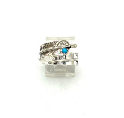 Navajo Handmade Kingman Turquoise Ring - Chester Charley