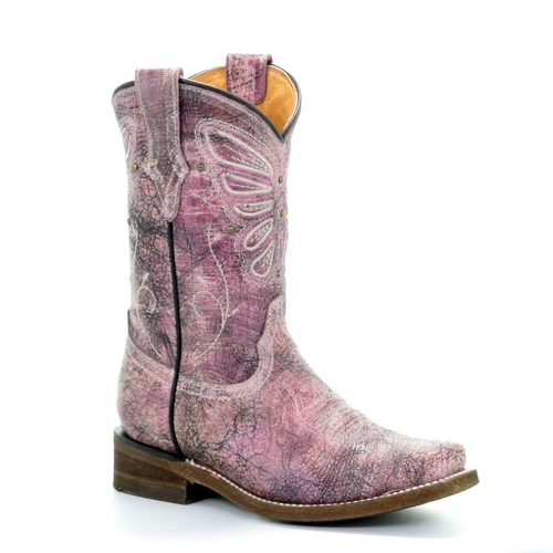 KD PINK BUTTERFLY EMBRODERY & STUDS SQ. TOE E1259