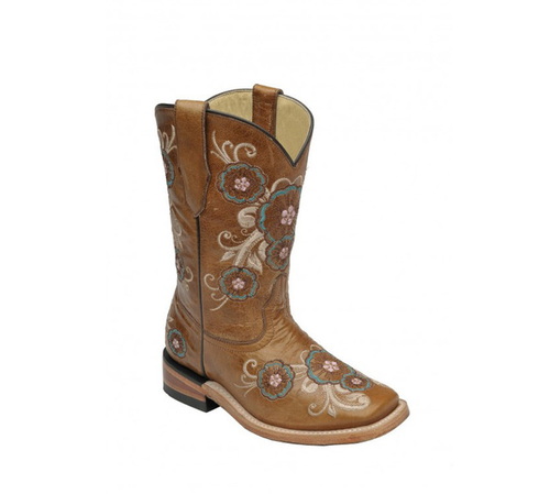 KS ANT. SADDLE MULTICOLOR FLOWER  SQ. TOE G1174