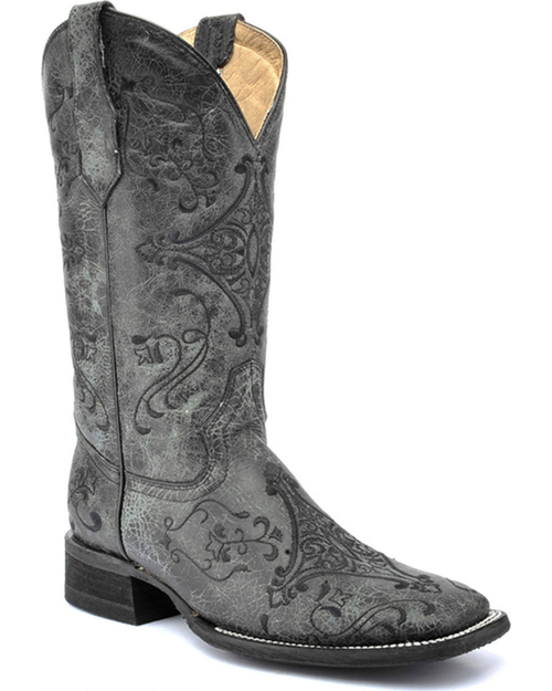 LD BLACK - GREY EMBROIDERY WIDE SQ. TOE L5252