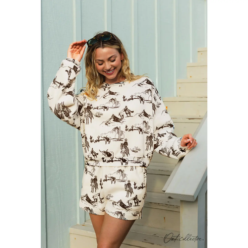 Western Printed Sweatshort/Sweatshirt Matching Set