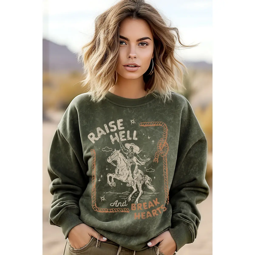 Raise Hell N Break Hearts Mineral Graphic Sweatshirts - Mineral Olive
