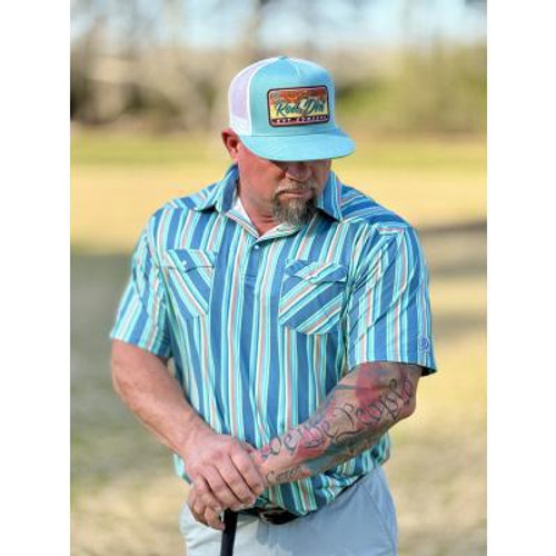 Red Dirt Hat Co. Teal & Coral Striped Polo
