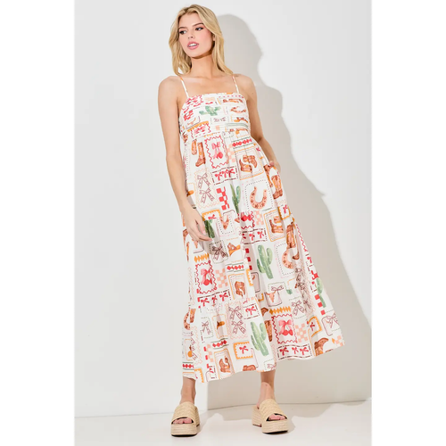 Western Print Maxi Dress