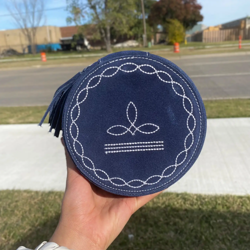 Bootstitch Round Tooled Suede Leather Jewelry Box BLUE